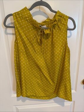 J.Crew sleeveless silk polka dot tie-neck top in mustard